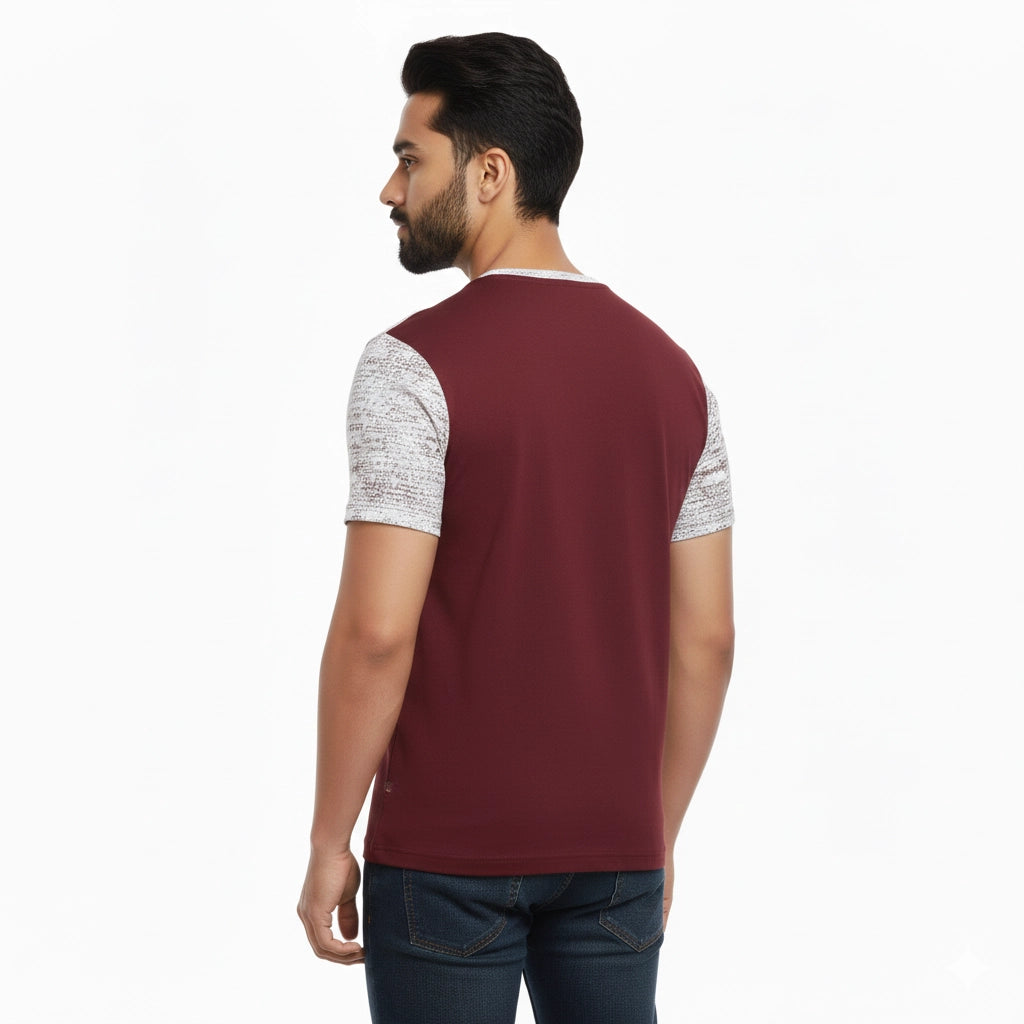 Men’s Color Block Cotton Round Neck T Shirt - Red