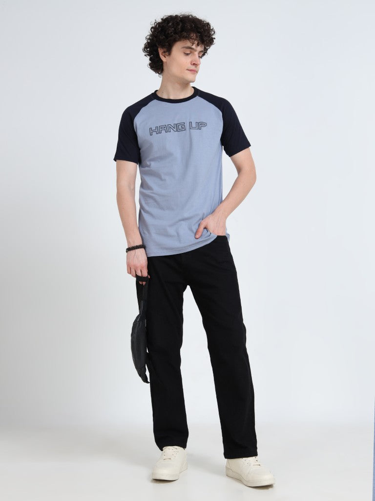 Men’s Typography T-Shirt with Styled Sleeves - Black