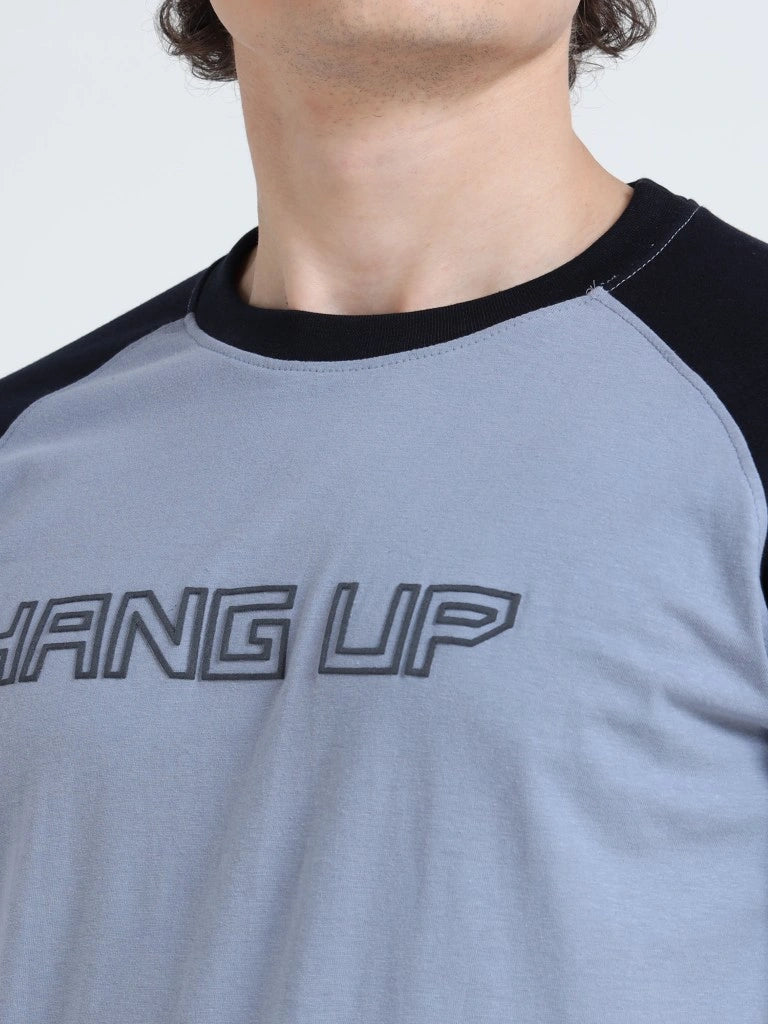 Men’s Typography T-Shirt with Styled Sleeves - Black