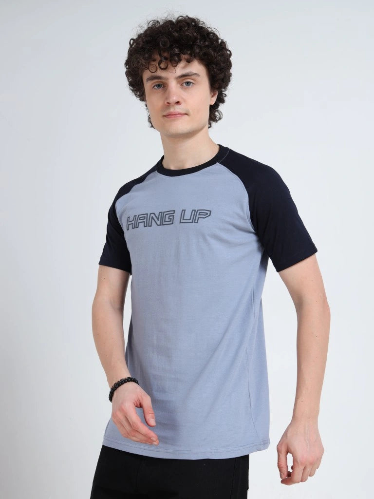 Men’s Typography T-Shirt with Styled Sleeves - Black