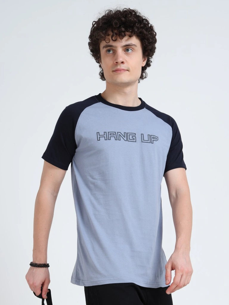Men’s Typography T-Shirt with Styled Sleeves - Black