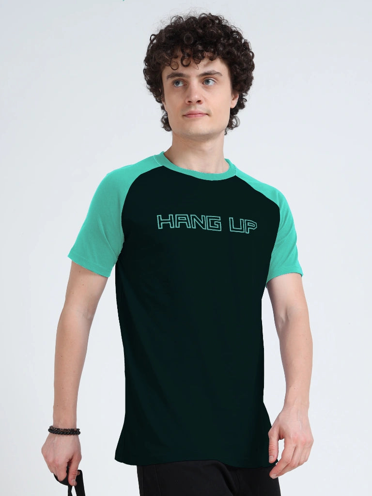 Men’s Typography T-Shirt with Styled Sleeves - Peacock Green