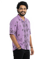 Men’s Premium Cotton Printed Down Shoulder Shirt - Violet