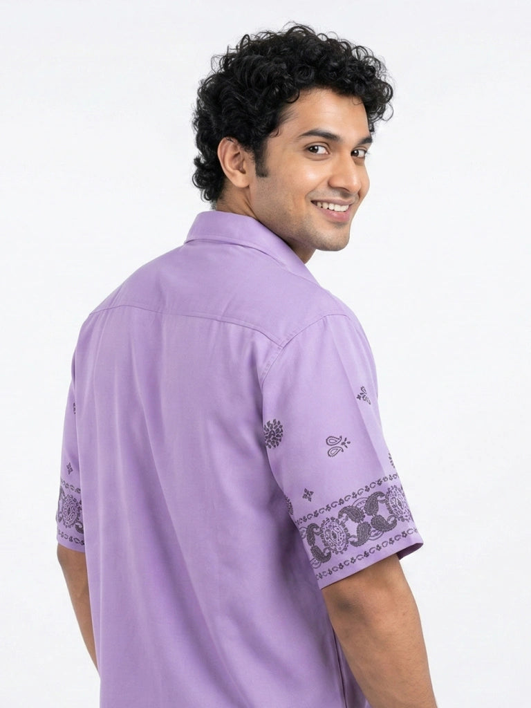 Men’s Premium Cotton Printed Down Shoulder Shirt - Violet