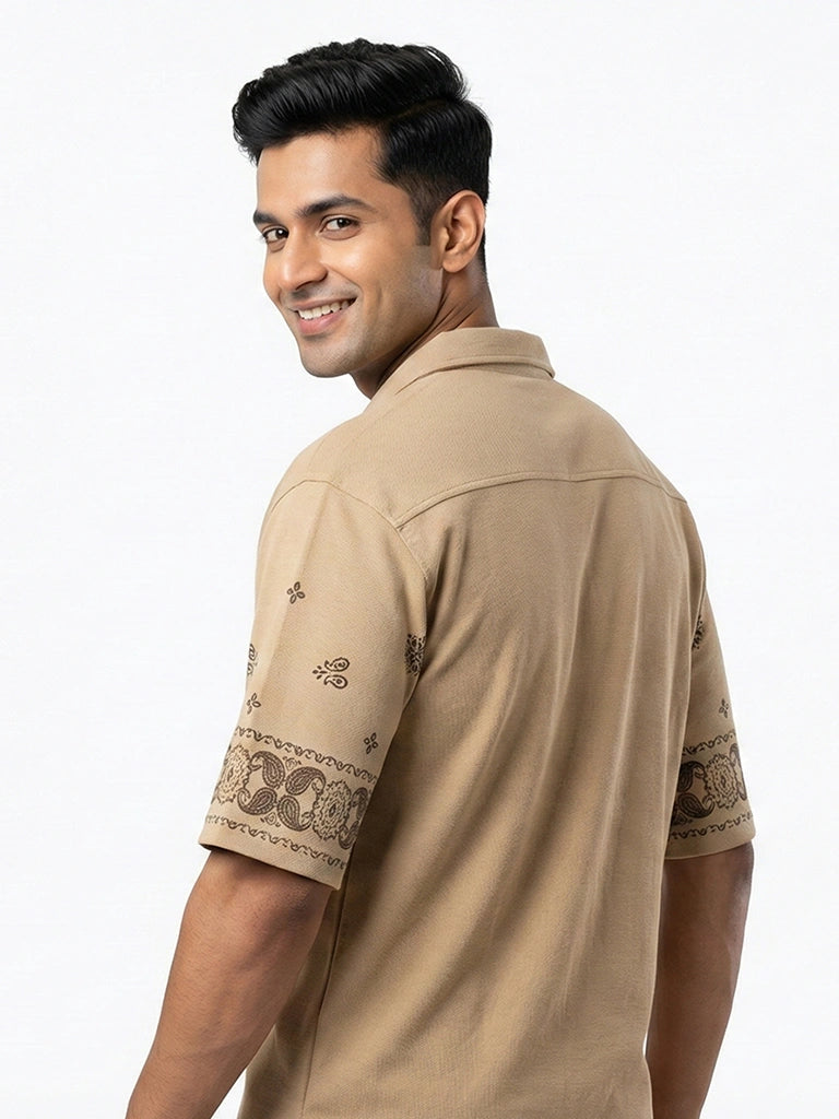 Men’s Premium Cotton Printed Down Shoulder Shirt - Mustard Yellow