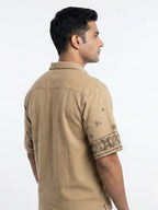 Men’s Premium Cotton Printed Down Shoulder Shirt - Mustard Yellow