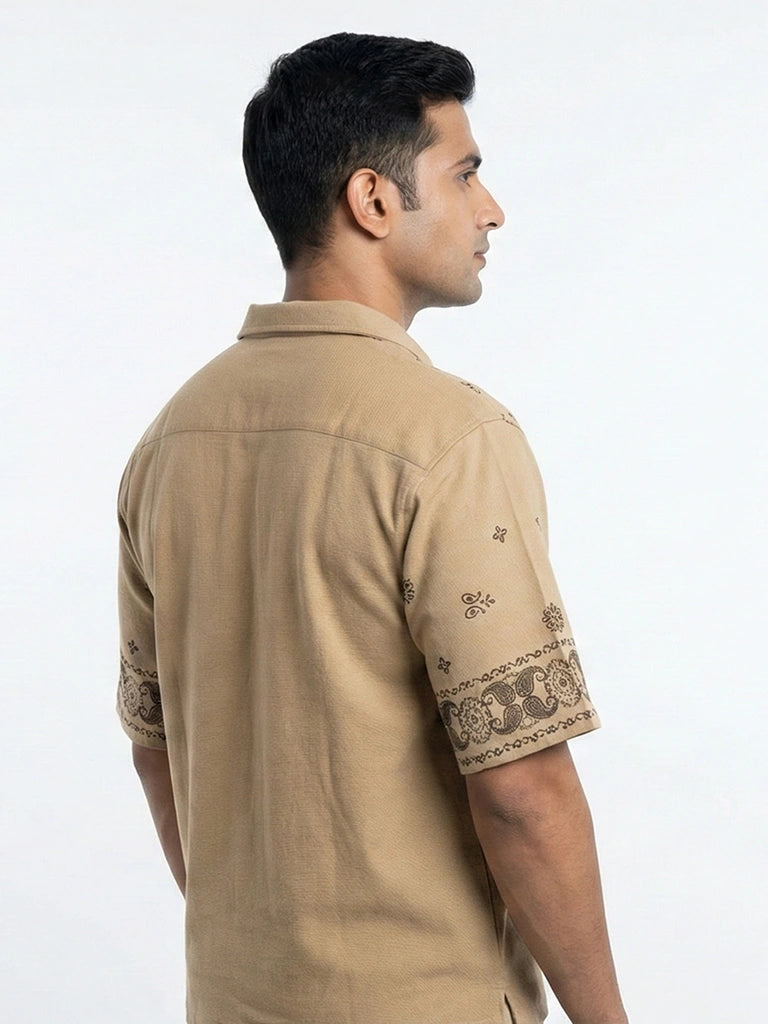Men’s Premium Cotton Printed Down Shoulder Shirt - Mustard Yellow