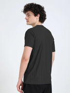 men’s athleisure round neck t-shirt stripe pocket edition black colour back view shop online india - Black