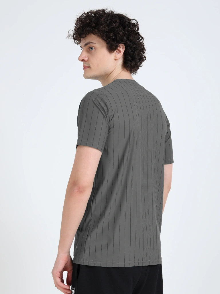 men’s athleisure round neck t-shirt stripe pocket edition dark gray colour back view shop online india - Dark Gray