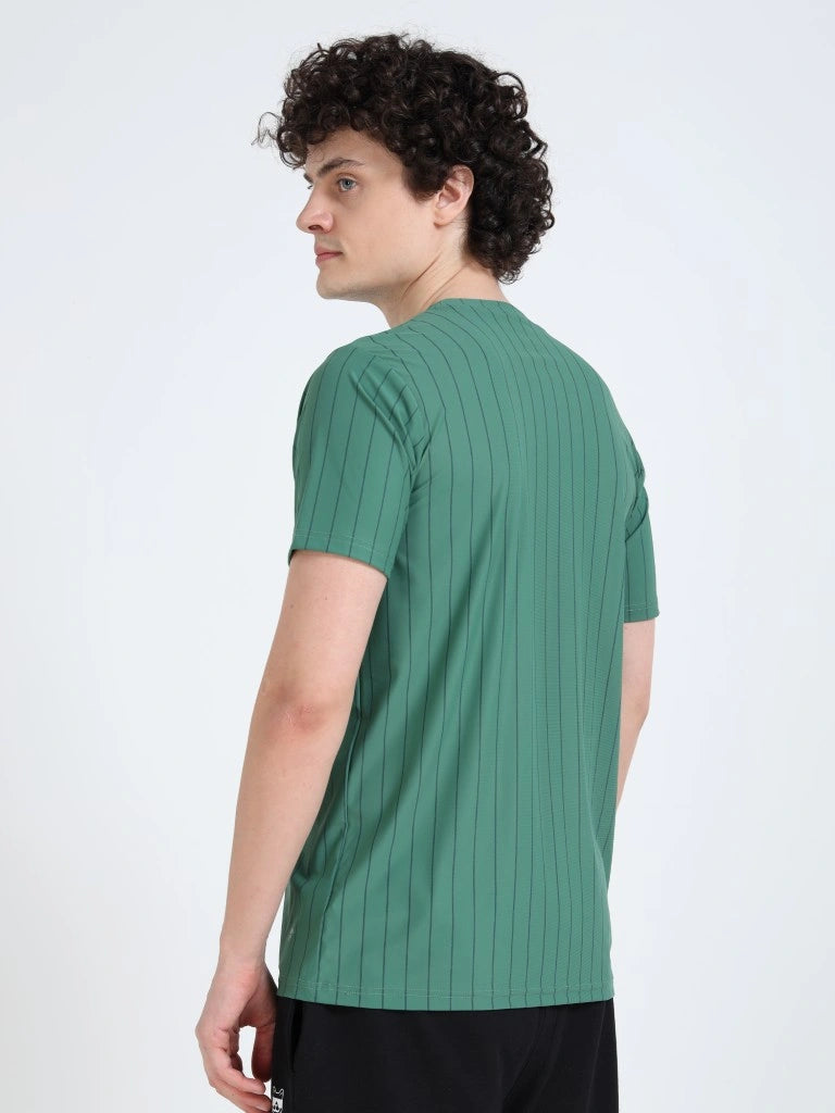 men’s athleisure round neck t-shirt stripe pocket edition green colour back view shop online india - Green