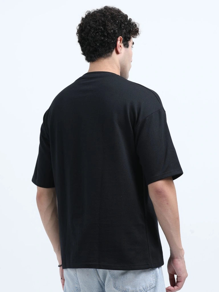 men’s cotton loop knit embossed tee textured style meets ultimate comfort front left view buy online india - Black