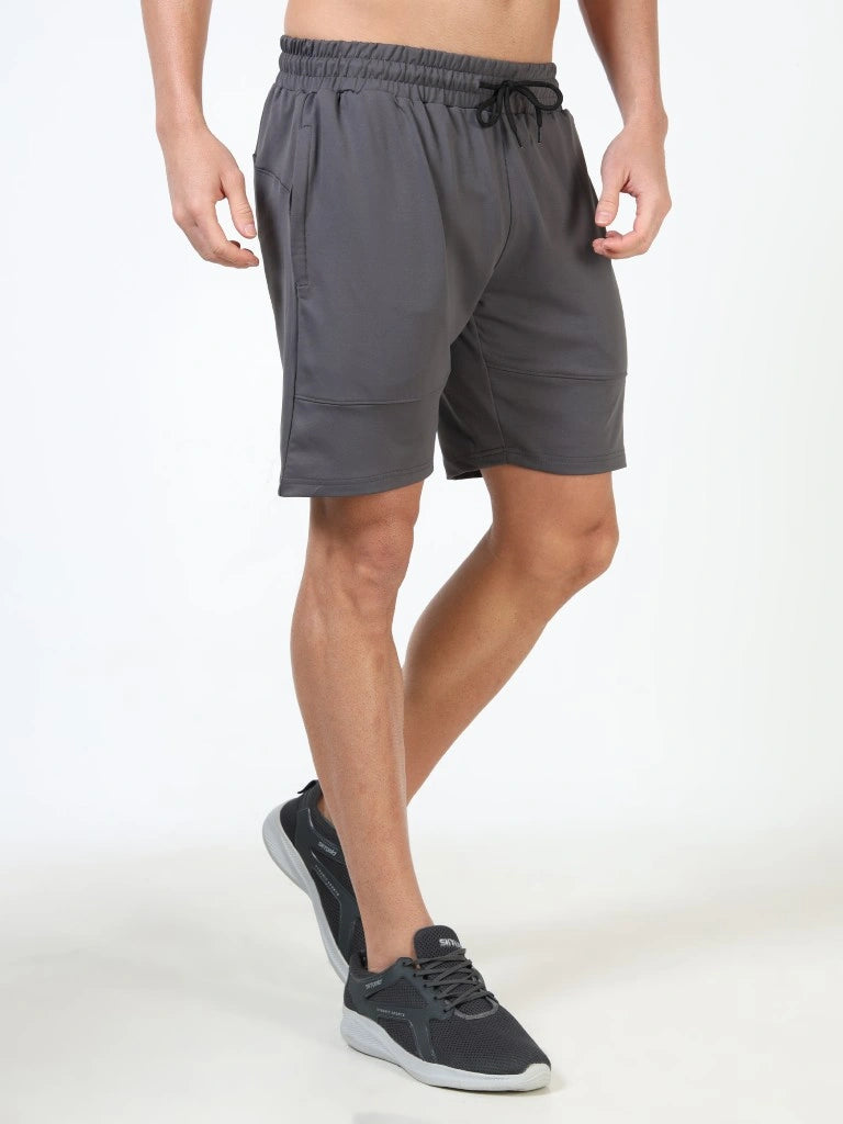 men’s cotton looper shorts everyday comfort laid-back style front right view buy online india - Gray