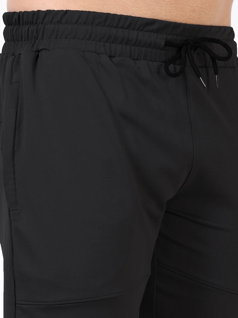 men’s cotton looper shorts everyday comfort laid-back style zipper detail close-up view buy online india - Black