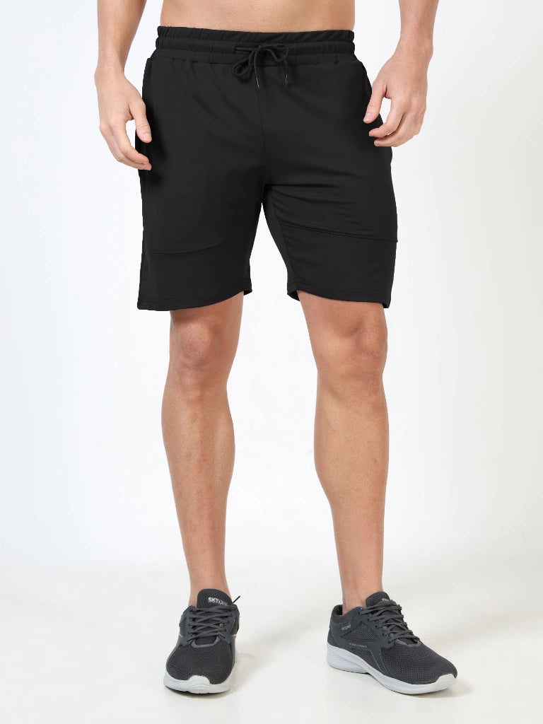 men’s cotton looper shorts everyday comfort laid-back style front right view buy online india - Black