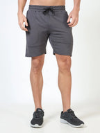 men’s cotton looper shorts everyday comfort laid-back style close-up right side detail view shop online india - Gray