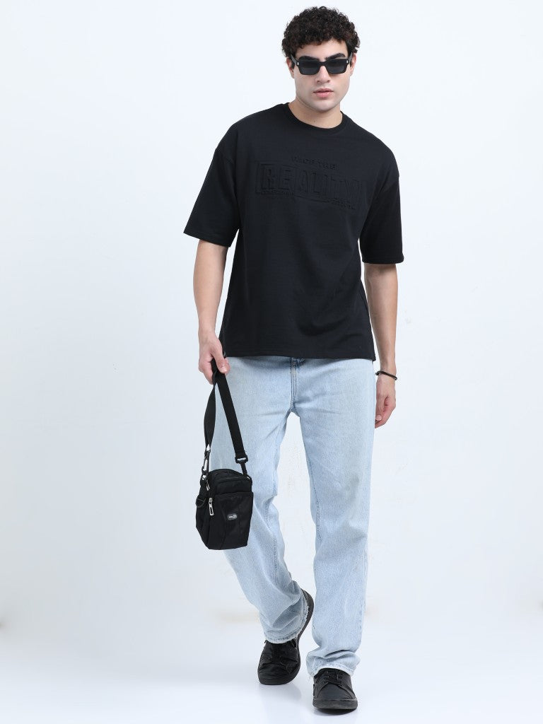 men's cotton round neck t-shirt black color full view shop online - Black