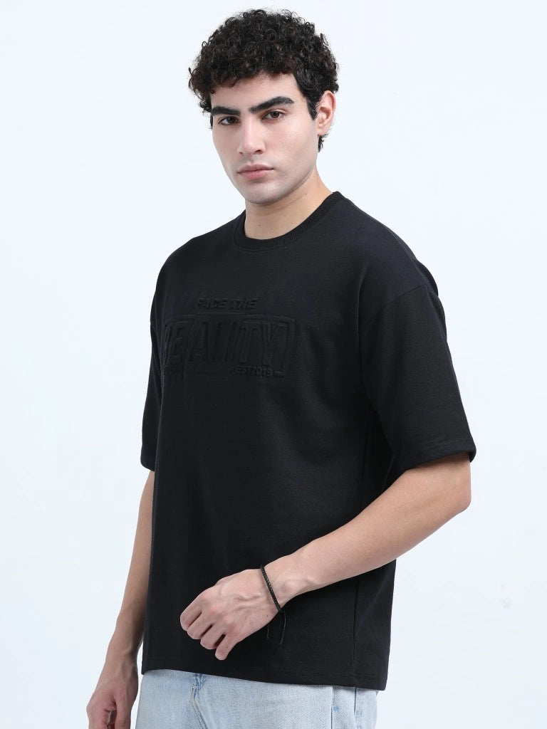 men's cotton round neck t-shirt black color side view shop online- Black