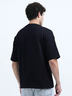 men's cotton round neck t-shirt navy color back view buy online - Navy