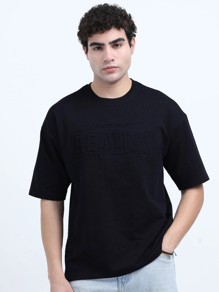 men's cotton round neck t-shirt navy color straight view buy online - Navy