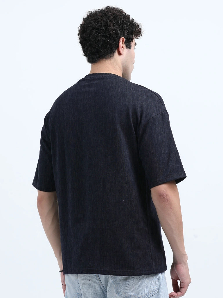 men's cotton round Neck T-shirt navy melange color back view buy online - Navy Melange