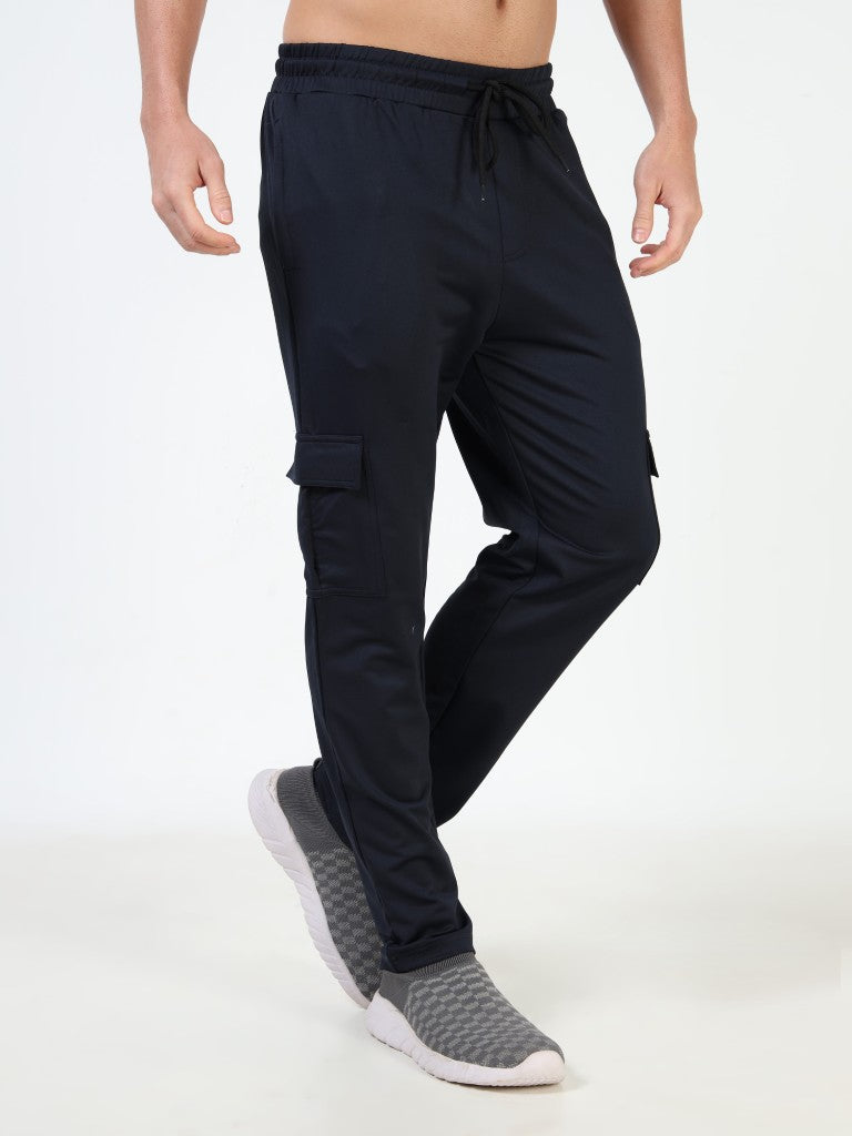 mens looper cargo pants black color left side view buy online - Navy Melange