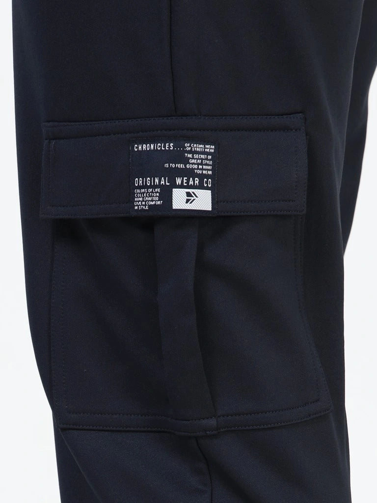 mens looper cargo pants navy melange color pocket close-up view shop online - Navy Melange