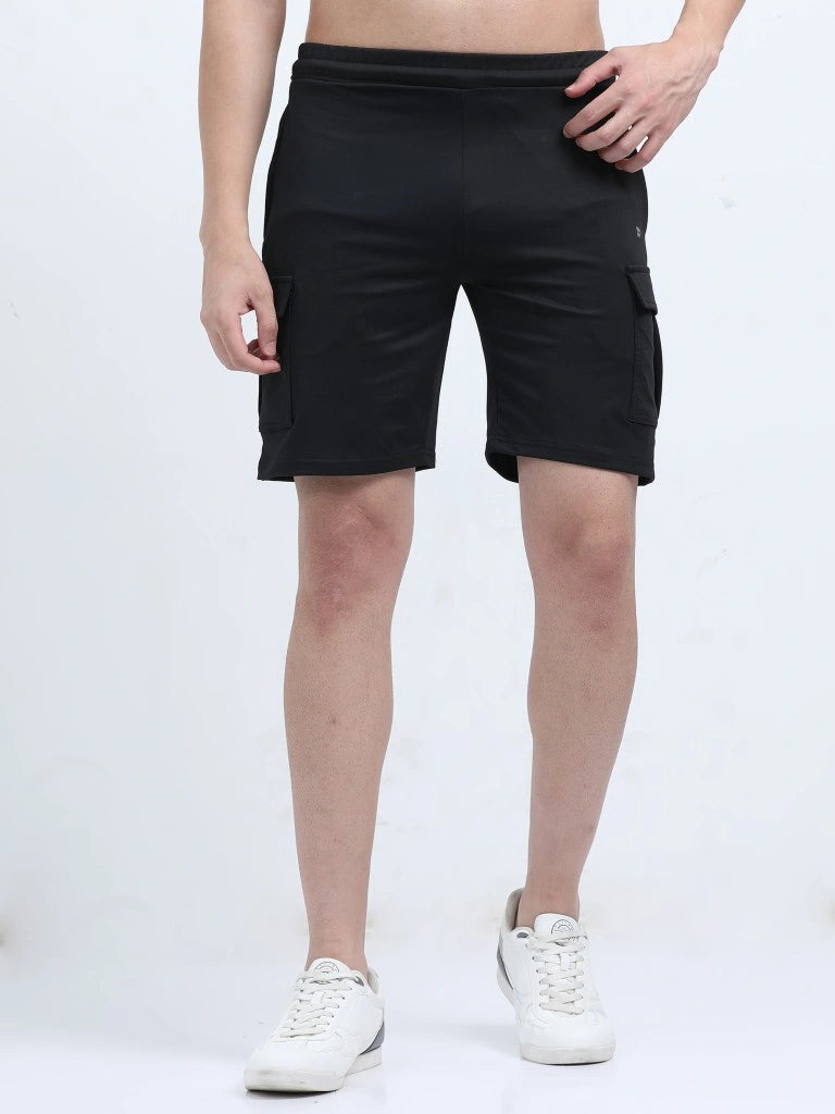 men's cargo shorts black front view buy online - Black