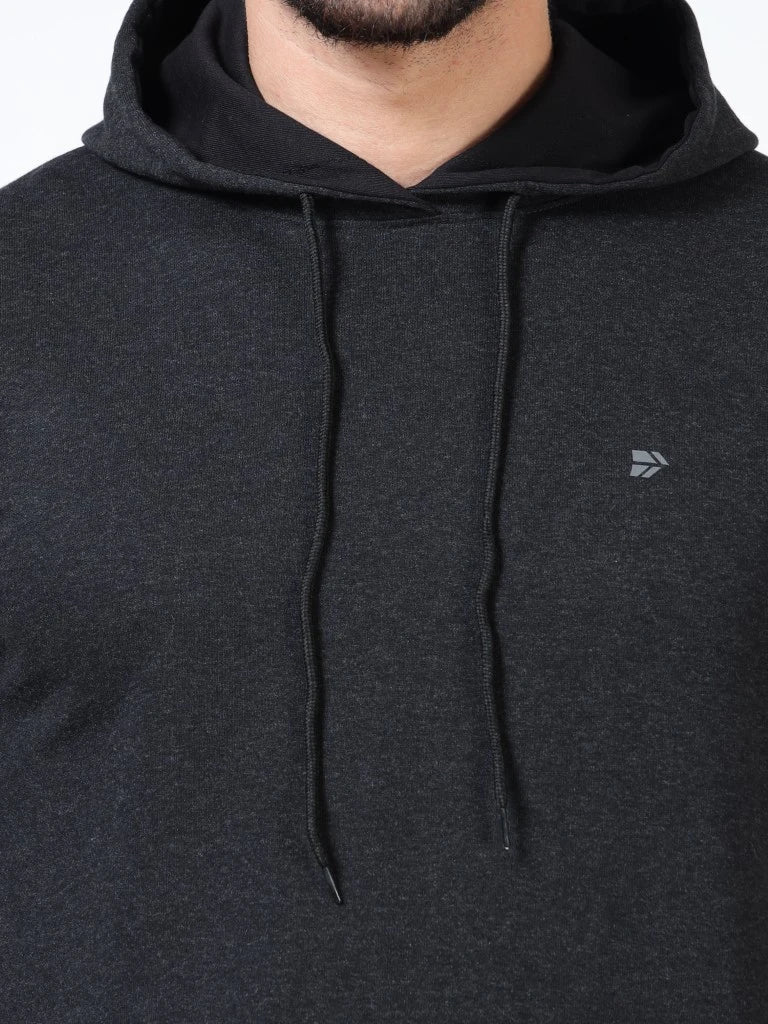 men’s loopknit bio-polish hoodie smooth finish premium feel black colour close-up detail view shop online india - Black