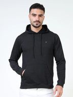 men’s loopknit bio-polish hoodie smooth finish premium feel black colour front view buy online india - Black