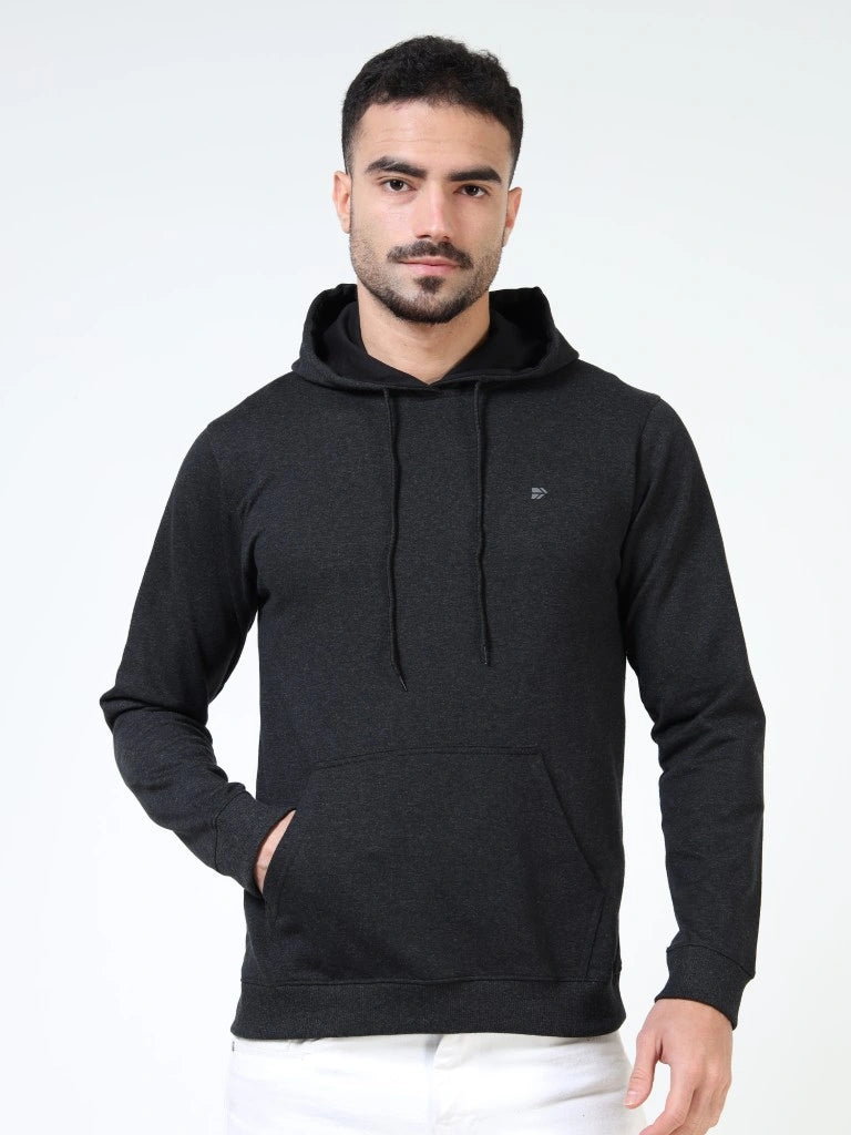 men’s loopknit bio-polish hoodie smooth finish premium feel black colour front view buy online india - Black