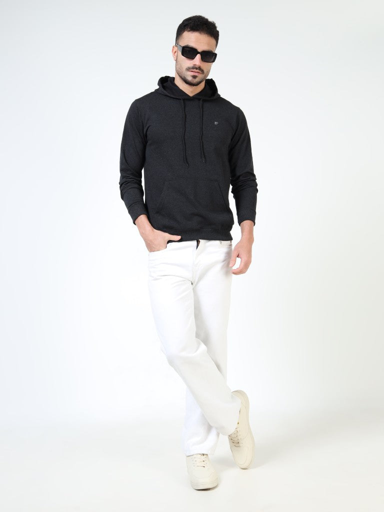 men’s loopknit bio-polish hoodie smooth finish premium feel black colour full body view buy online india - Black