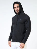 men’s loopknit bio-polish hoodie smooth finish premium feel black colour side left view buy online india - Black
