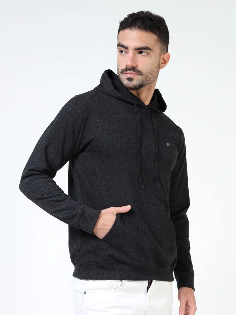 men’s loopknit bio-polish hoodie smooth finish premium feel black colour side right view shop online india - Black