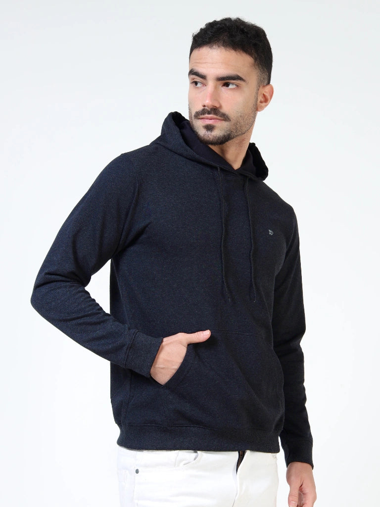 men’s loopknit bio-polish hoodie smooth finish premium feel navy colour side right view shop online india - Midnight Navy