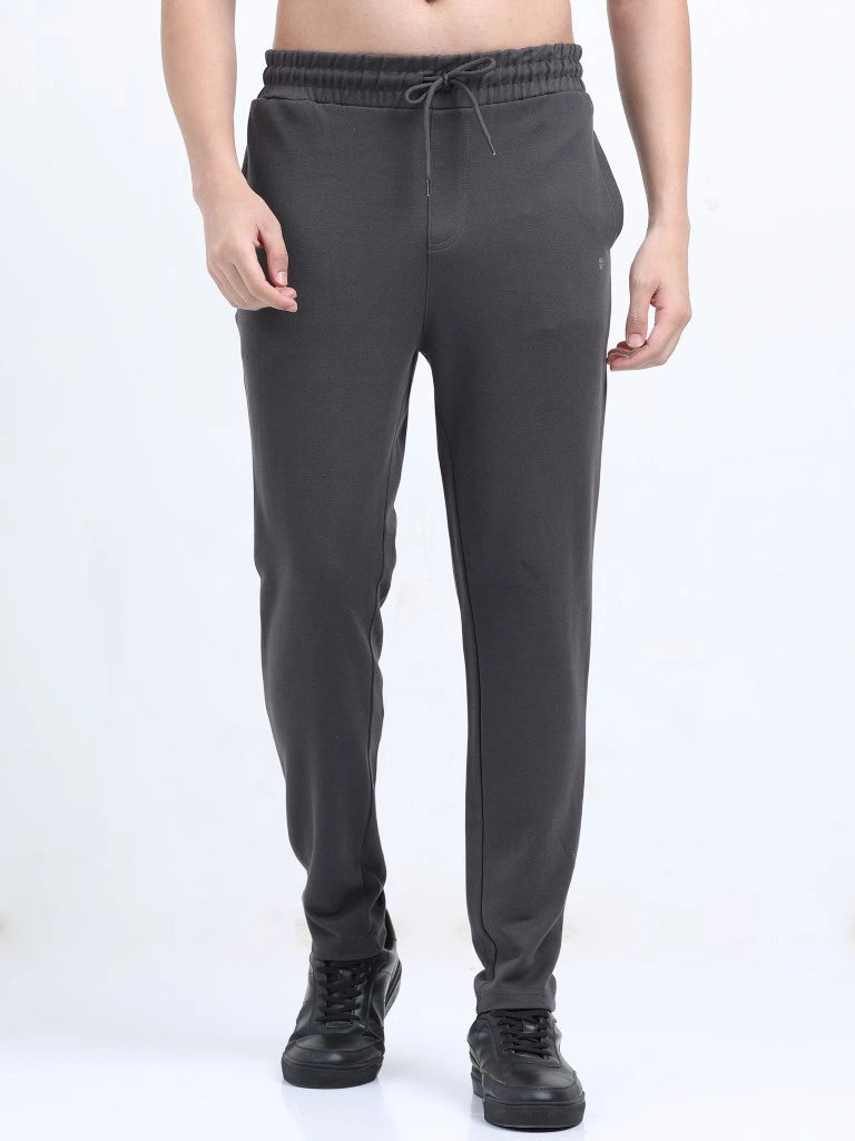 men’s plated track pants dual-tone texture with everyday comfort full body view buy online india - Gray