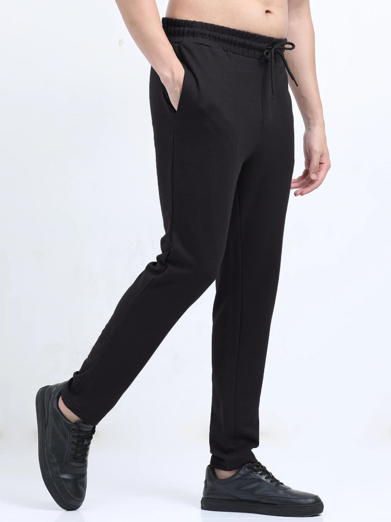 men’s plated track pants dual-tone black texture with everyday comfort back view shop online india - Black