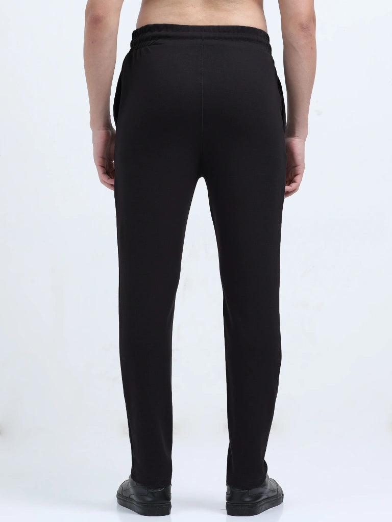 men’s plated track pants dual-tone texture with everyday comfort back view shop online india - Black