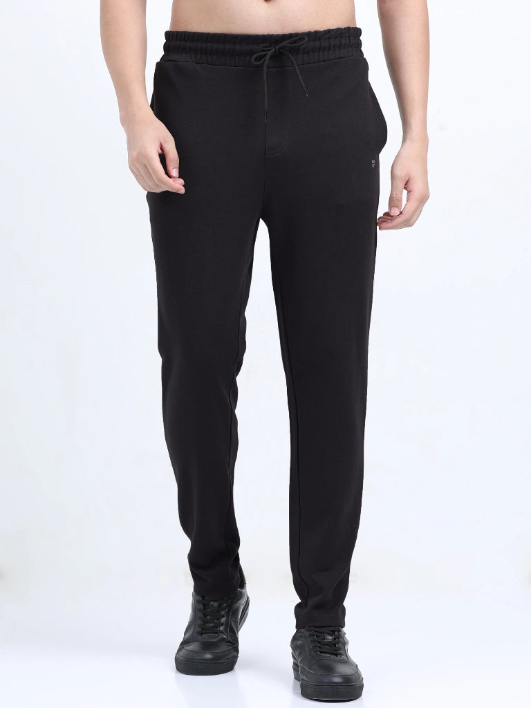 men’s plated track pants dual-tone texture with everyday comfort back view shop online india - Black
