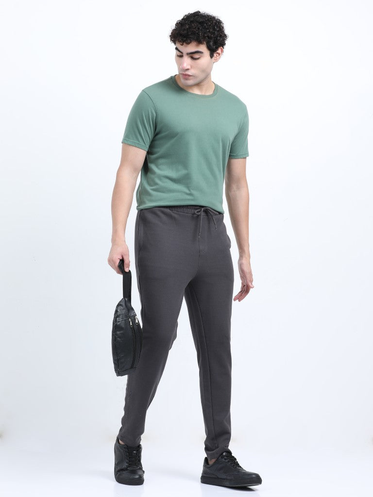 men’s plated track pants dual-tone texture with everyday comfort side right view shop online india - Gray