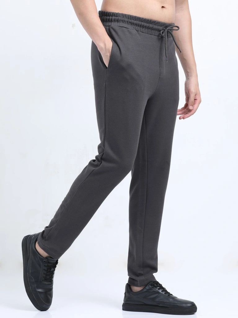men’s plated track pants dual-tone texture with everyday comfort side right view shop online india - Gray