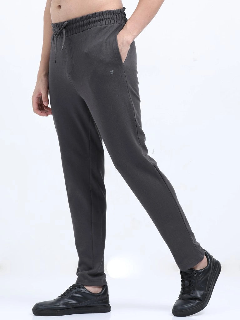 men’s plated track pants gray dual-tone texture with everyday comfort full front body view buy online india - Gray