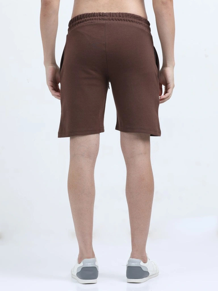 men's platted casual shorts brown back view relaxed fit shop online - Brown