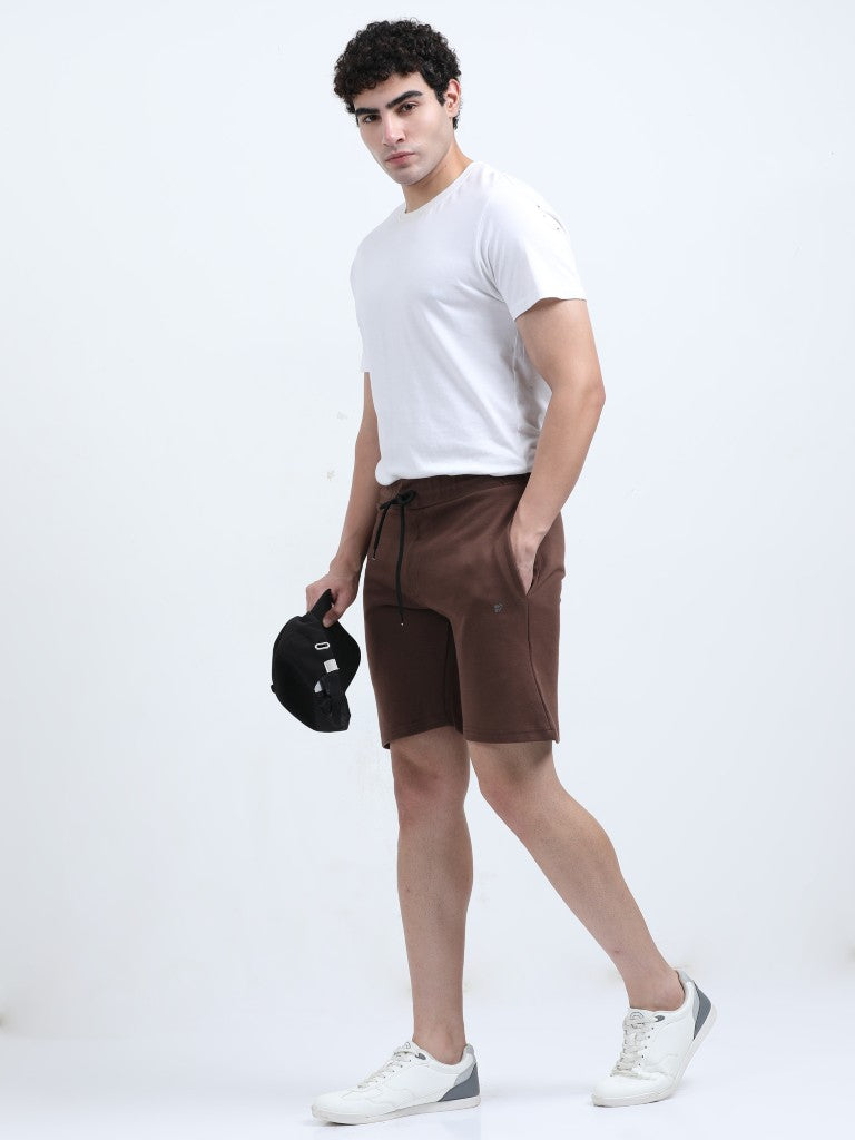men's platted casual shorts brown full body view buy online - Brown