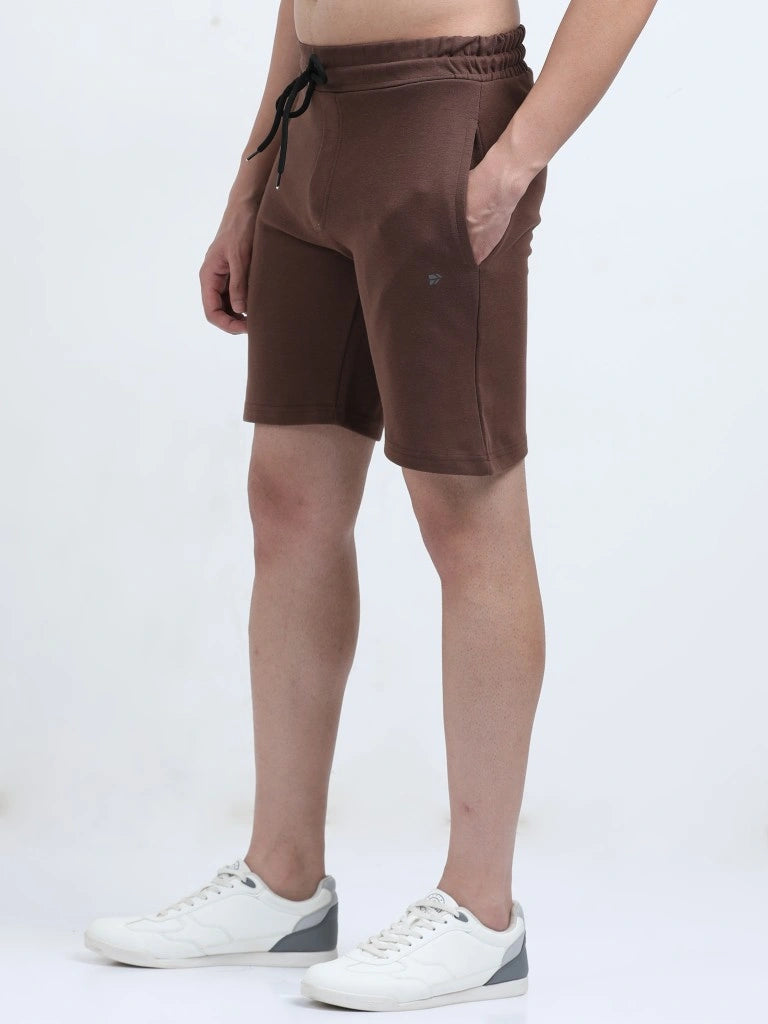 men's platted casual shorts brown left side view textured style buy online - Brown