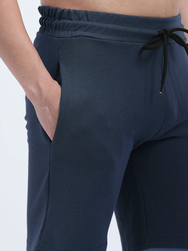 men's platted casual shorts navy close-up fabric texture shop online - Navy