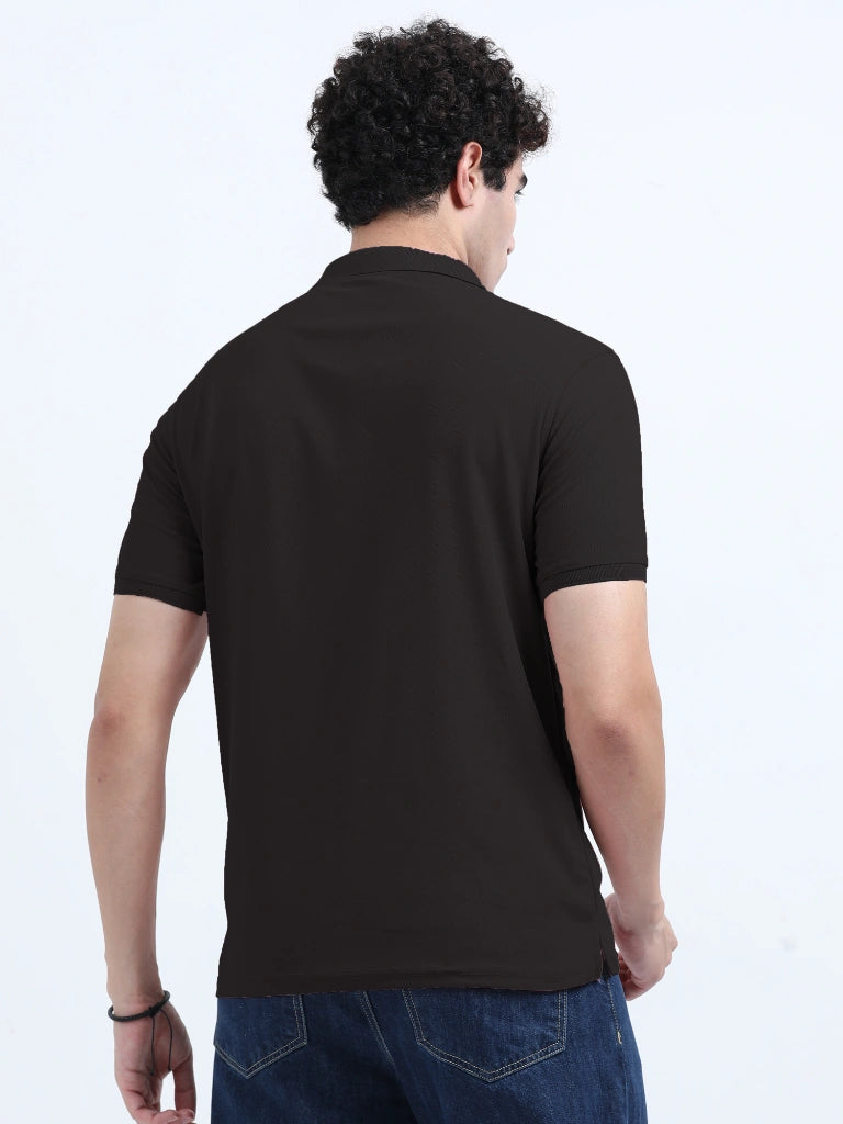 men's polyester polo t-shirt with pocket black color back view shop online india - Black