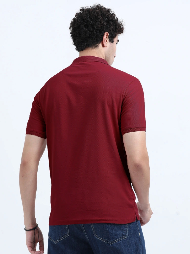 men's polyester polo t-shirt with pocket brown color back view shop online india - Brown