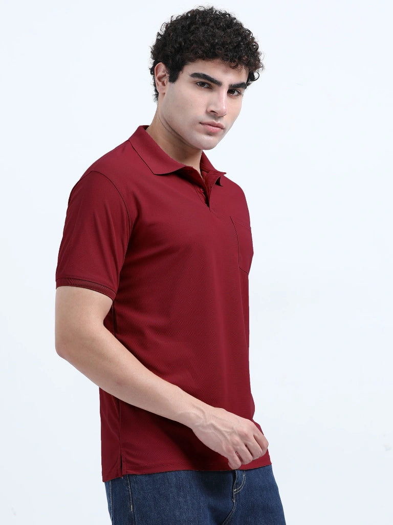 men's polyester polo t-shirt with pocket brown color full lifestyle view buy online india - Brown
