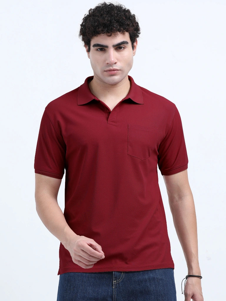 men's polyester polo t-shirt with pocket brown color side style view buy online india - Brown