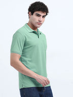 men's polyester polo t-shirt with pocket green color full lifestyle view buy online - Green